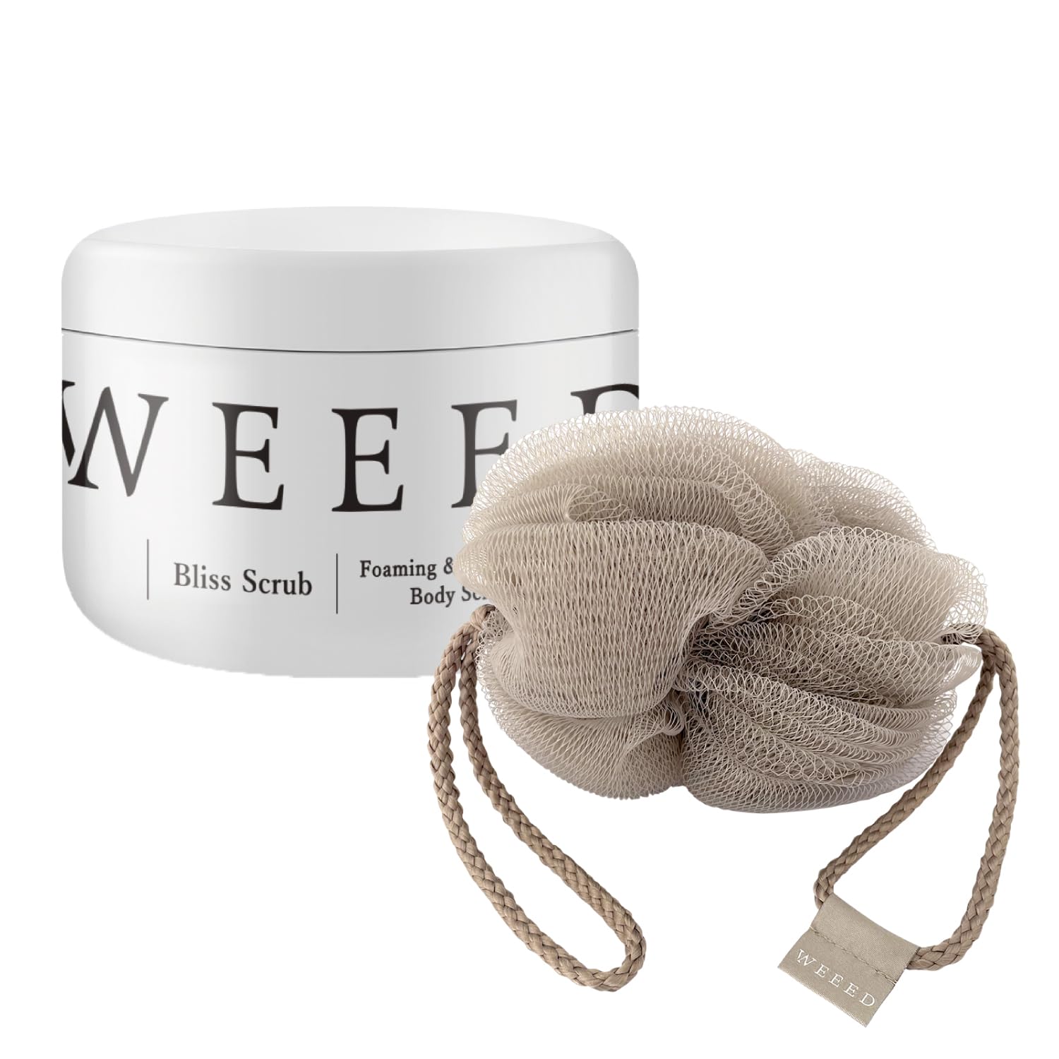 WEEED ブリススクラブ 360g & オリジナル 泡立てネット（ダブル） セット ボディスクラブ ラベンダー&バニラの香り 薬用 日本製 ウィード ボディーソープ スキンケア ニキビ予防 保湿 ス