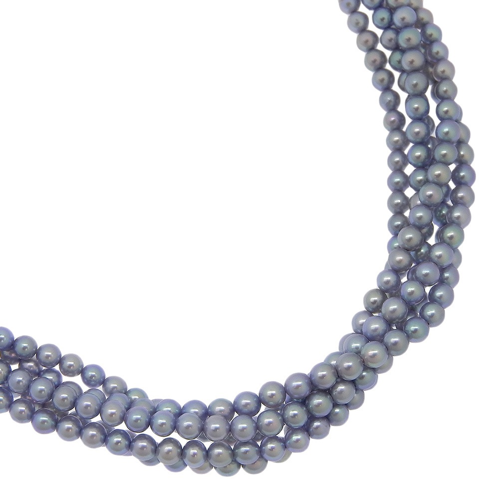 真珠 5連 ベビーパール ネックレス 3ｍｍ パール シルバー ブルーグレー 約31.2g レディース 中古品