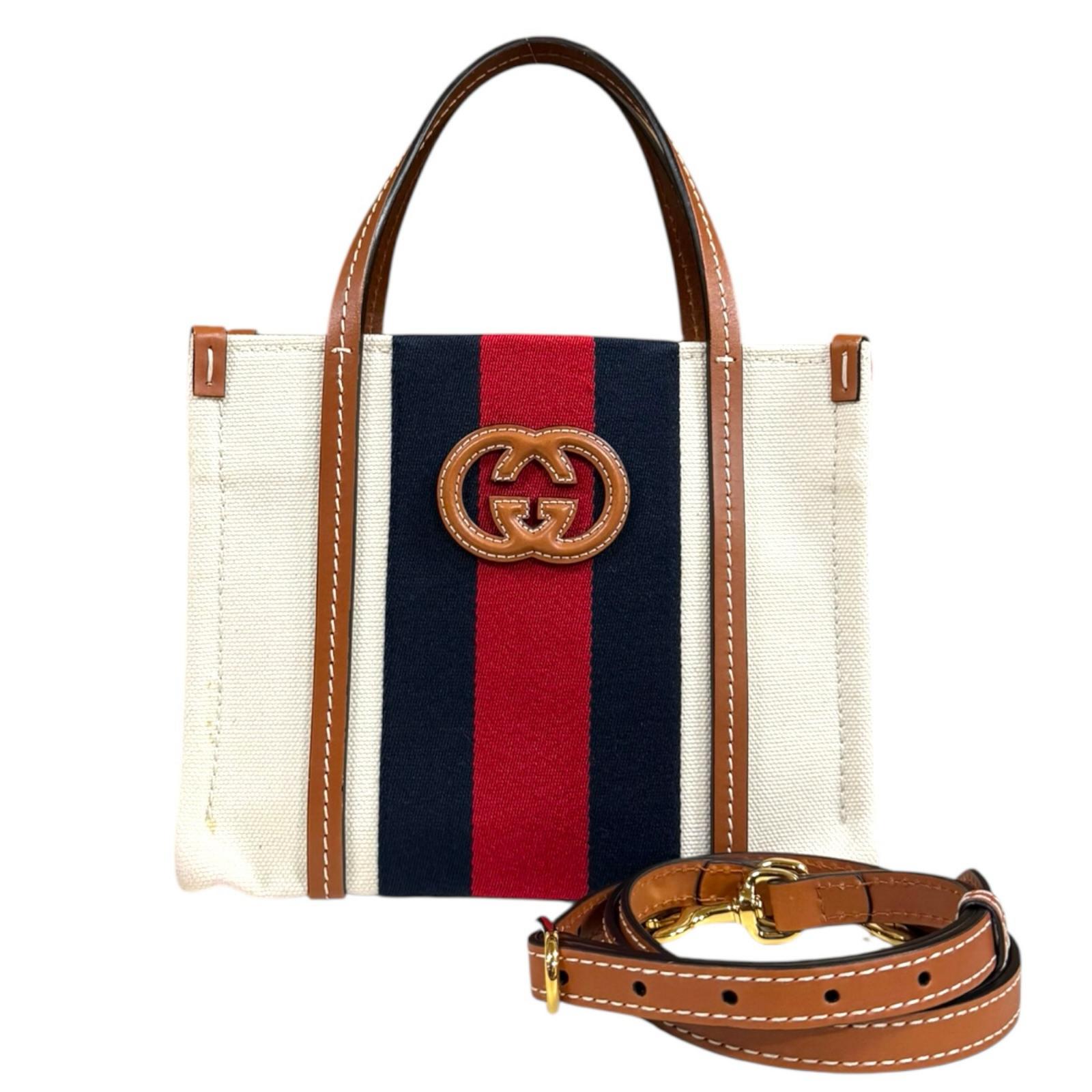グッチ インターロッキングG ミニトートバッグ ショルダーバッグ キャンバス 727735 ホワイト GUCCI 中古