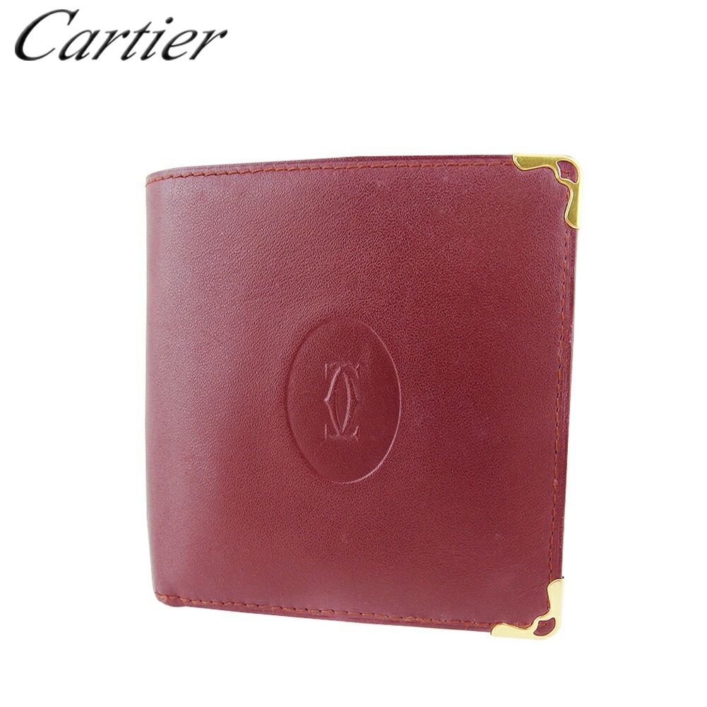 二つ折り 財布 ミニ財布 マストライン レディース メンズ ボルドー ゴールド 中古