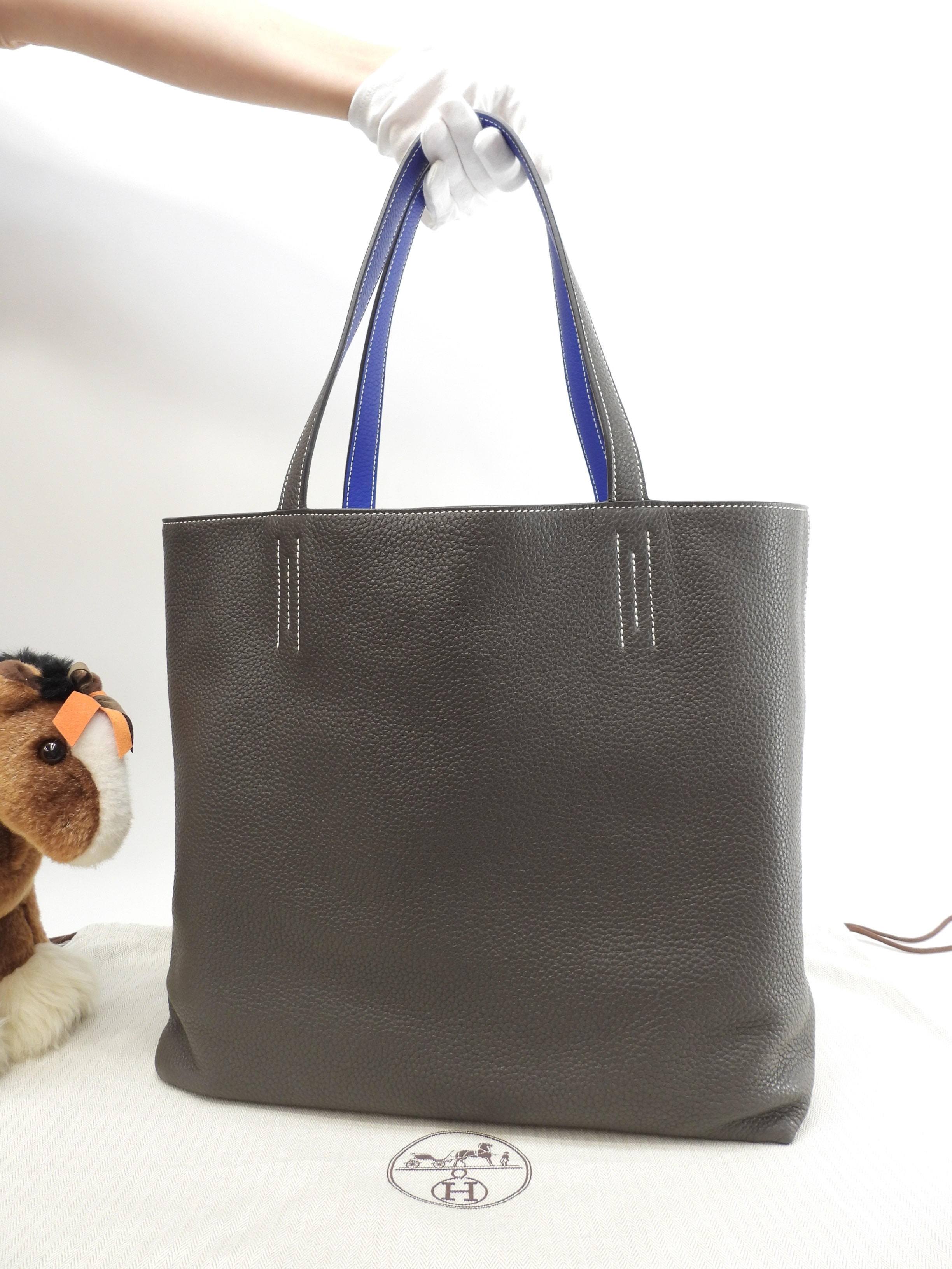 ドゥブルサンス45 トリヨンクレマンス グラファイト/青 メンズ トートバッグ 極美品@JO 2