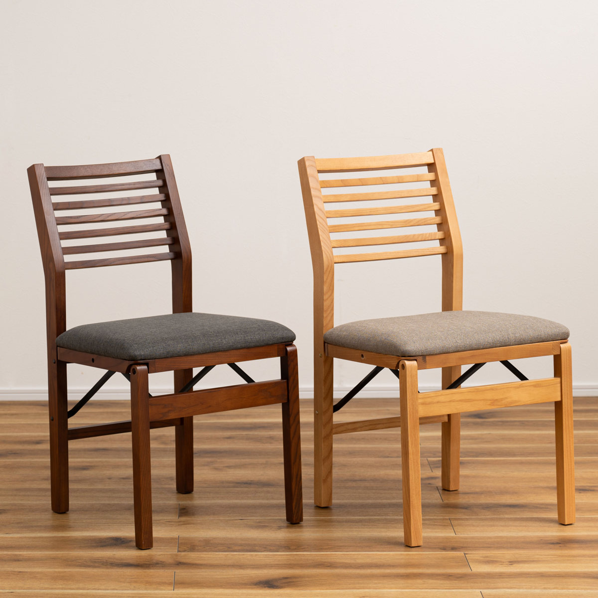 ダイニングチェア 折りたたみ式 座面高45cm 天然木 木製 座面 ファブリック 布 肘なし サブチェア 完成品 ナチュラル シンプル 北欧 モダン 食卓 椅子