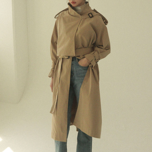 韓国ファッション[ku-nyang]モダンシンプル送料無料 Personal silhouette trench coat