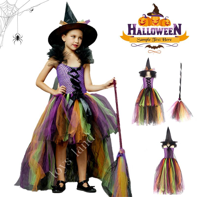 ハロウィン 衣装 子供 魔女 ドレス 2点セット 子供 女の子 子供ドレス ロングドレス ハロウィンコスム パーティードレス 子供 ハロウィン衣装 キッズ 悪魔 cosplay 100cm 11