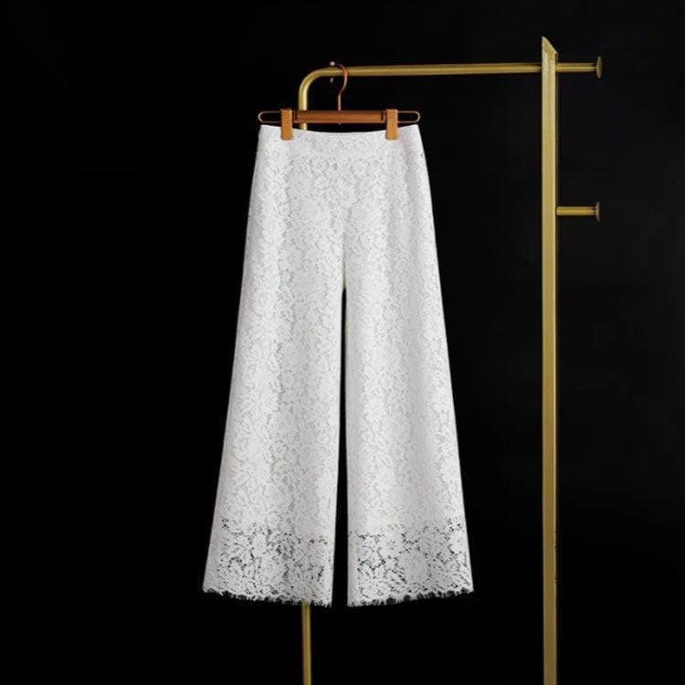 ワイドパンツ フレアパンツ ロング丈 裏地あり 夏用 レース 夏 黒 大きいサイズ パンツ レディース クラシカルレース 総レース シアー きれいめ