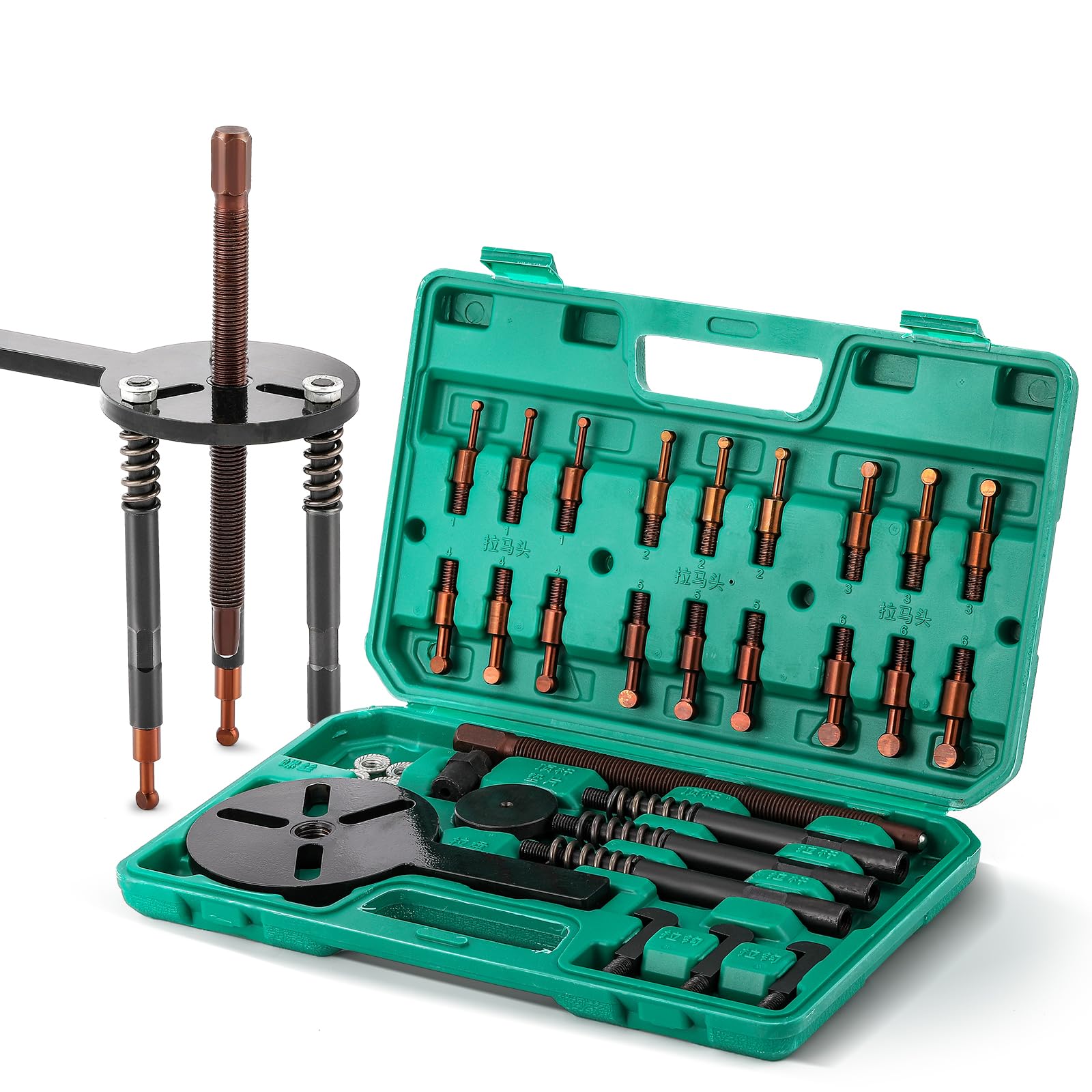 ベアリング分解プーラー 内穴プーラー取り外し工具 プーラー ベアリング セット ベアリングプーラー ベアリング外し 取り外し 工具 3本爪付き 内掛け 自動車 整備工具 ケース付き 日本語説明書付き