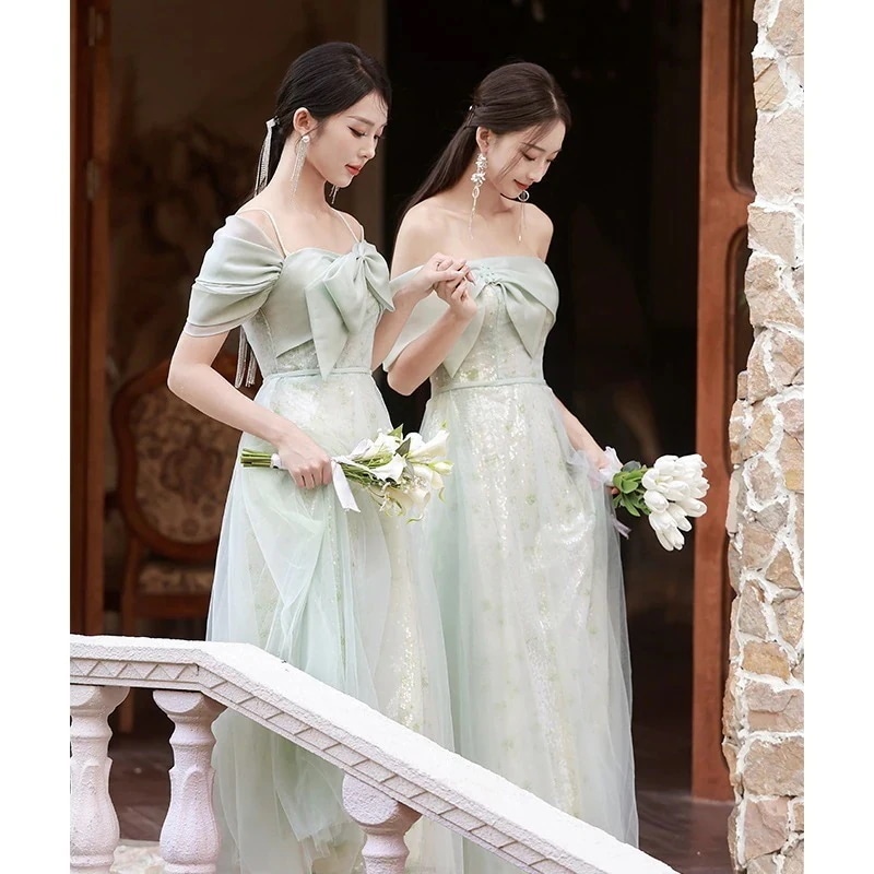 フォレストスタイルの花嫁介添人ドレス2025新しいハイエンドニッチグリーン結婚式姉妹グループドレススカート妖精気質リトルマン