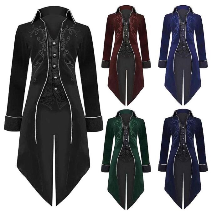 メンズロングジャケット 燕尾服 大人用コスチューム 舞台衣装 中世紀欧風 王子様 貴族 伯爵 コスプレ 吸血鬼 ステージ衣装 ハロウィンコスチューム ハロウィンパーティー 舞台劇 学園祭 お芝居 舞