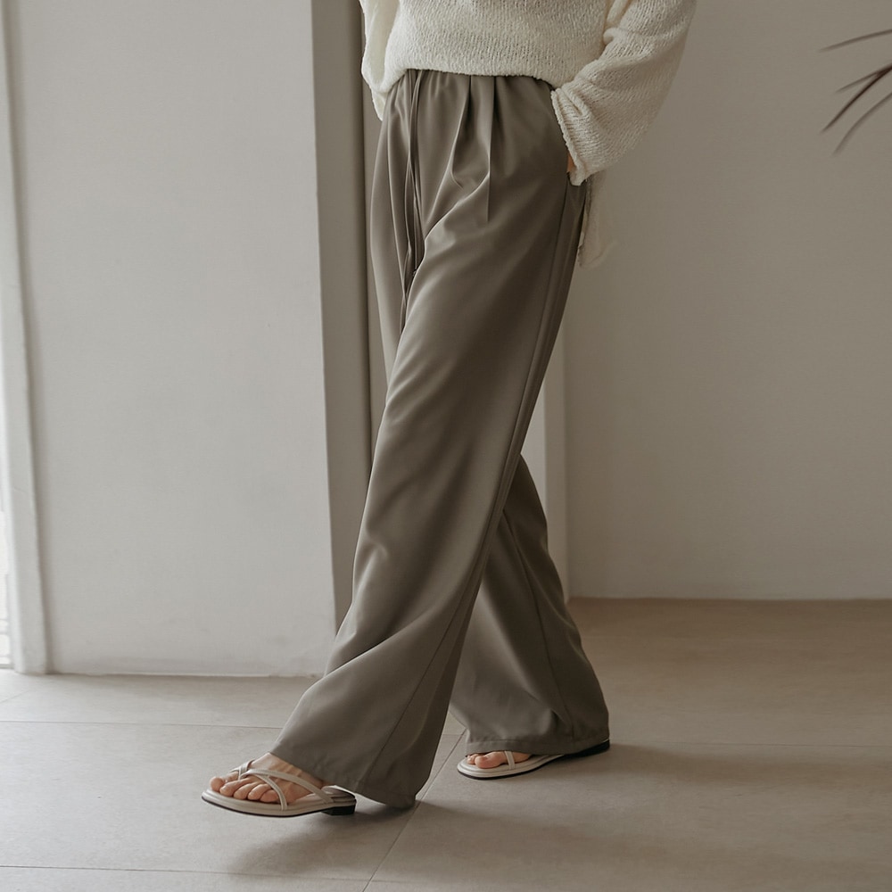 ロッドピンタックバンディングワイドスラックス