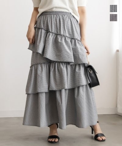 大きいサイズ レディース LL 3L 4L XL XXL XXXL サッカーギンガムティアードスカート