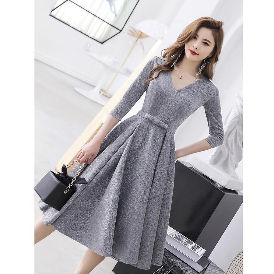 袖あり ミモレドレス パーティードレス 10代 20代 30代40代 ミディアムワンピース おしゃれ 7,753円