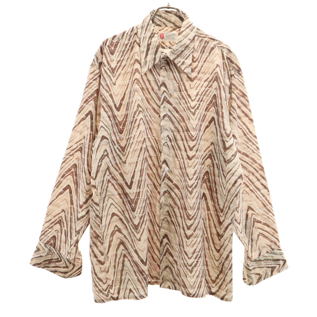 PERMANENT PRESS 70s ヴィンテージ 総柄 長袖 シャツ XL ベージュ メンズ 古着
