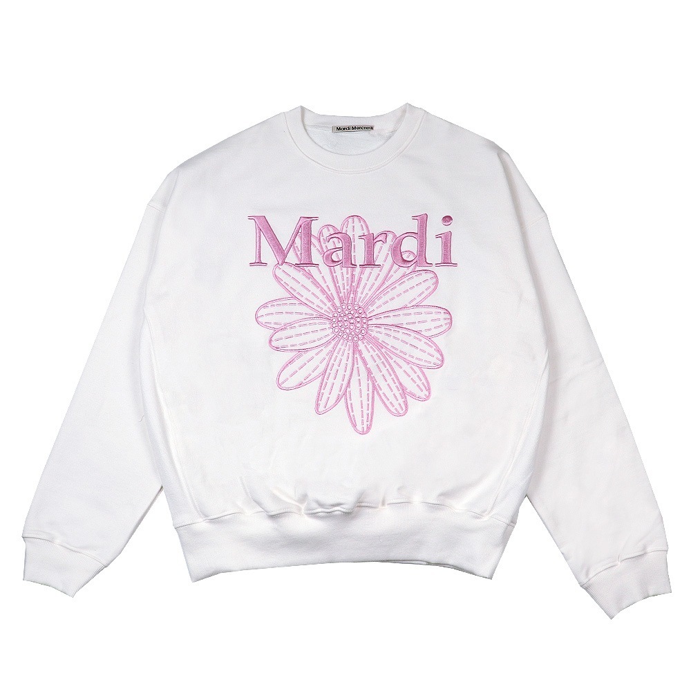 SWEATSHIRT FLOWERMARDI NEEDLEWORK WHITE PINK 長袖 レディース 韓国 ファッション アパレル 刺繍