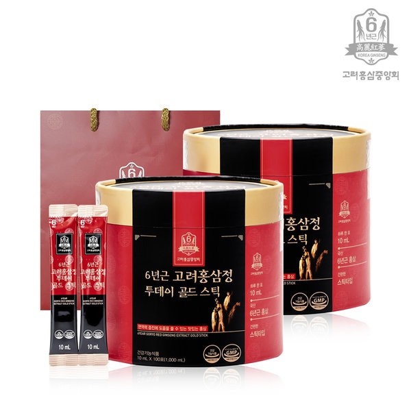 高麗紅参中央会 トゥデイ ゴールドスティック 紅参スティック 100包 x 2通(計 200包)/プレゼント用 ショッピングバッグ