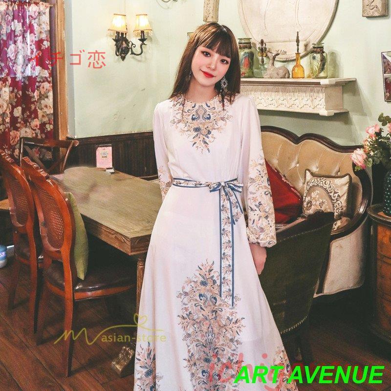 マキシワンピース ワンピース レディース 長袖 体型カバー ドレス マキシ丈ワンピース 通勤 綺麗 夏 丸首 マキシ丈 オシャレ 無地 ロング 秋 レトロ風 プリント 6,350円