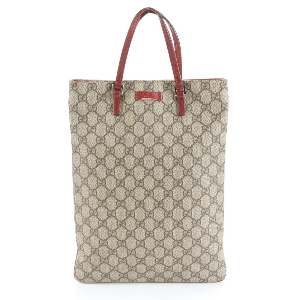 美品 GGスプリーム 117551 レザー×コーティングキャンバス トート バッグ 肩掛け ショルダー ハンド 本革 ブラウン 茶色 レディース REM DM27-8 中古