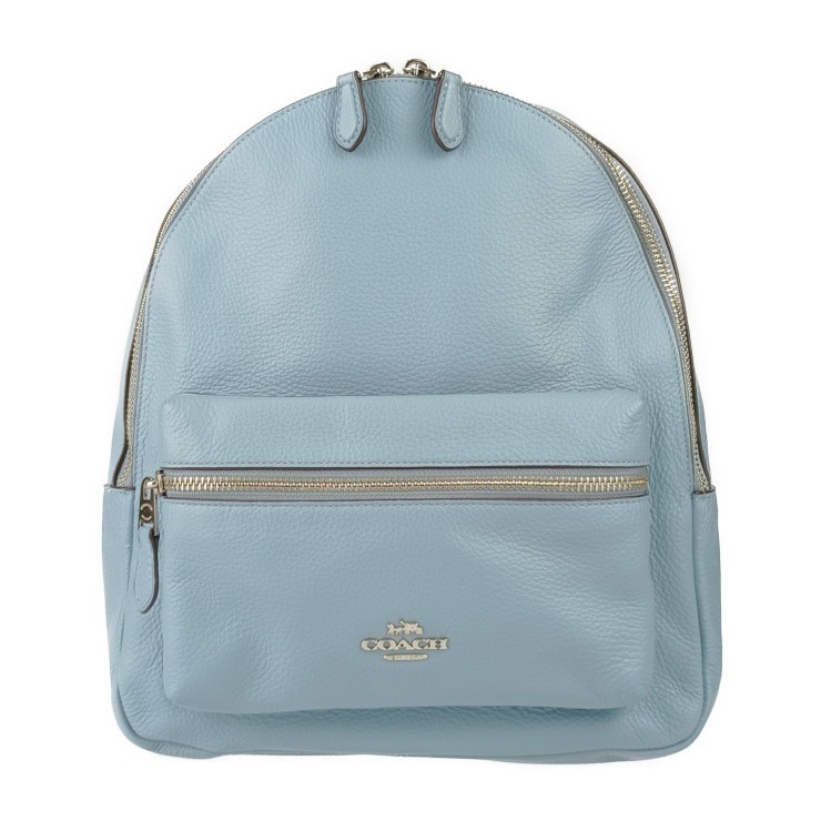 超美品 COACH コーチ リュックサック チャーリー ミディアム バックパック F30550 ライトブルー シルバー金具 ペブルド レザー レディース【本物保証】