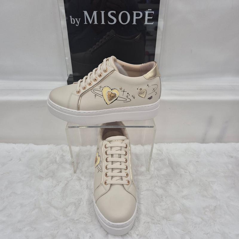 By 女性 ハートディテール 厚底スニーカー 112HT430SI004 IVORY 2 JJ