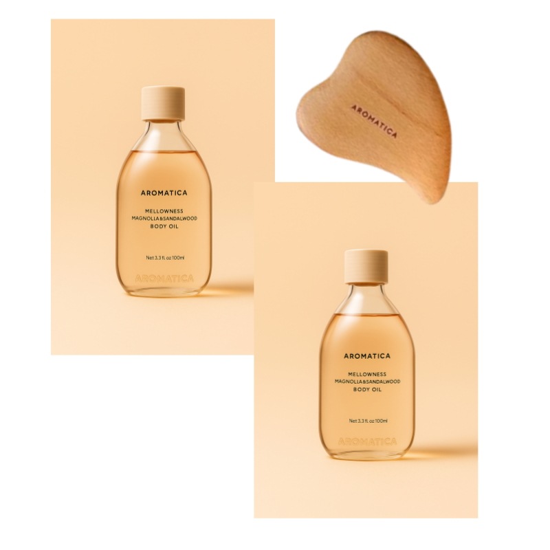 Mellows Body Oil 100ml × 2 + ウッド body カサ Massager Set