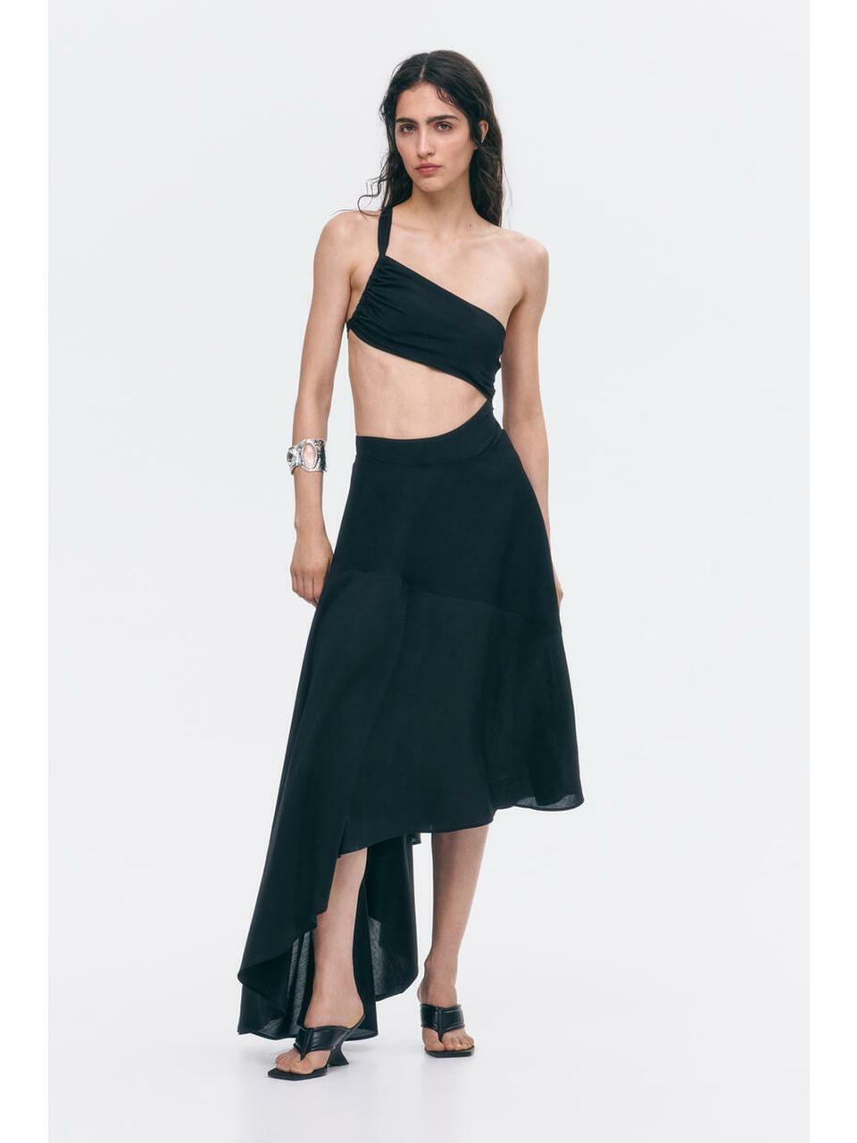H&M アシンメトリックデュアルファブリックスカートブラック 1348706001