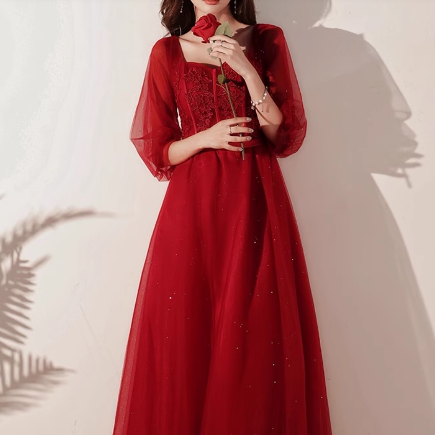 フレア デニム ロング 丈長 7分袖 ボリューム袖 ラメ感 セミフレア Aライン レース リボン ウエストマーク ふっくら 透け感 きれいめ 上品 こなれ感 エレガント 主役級 存在感 ラブリー