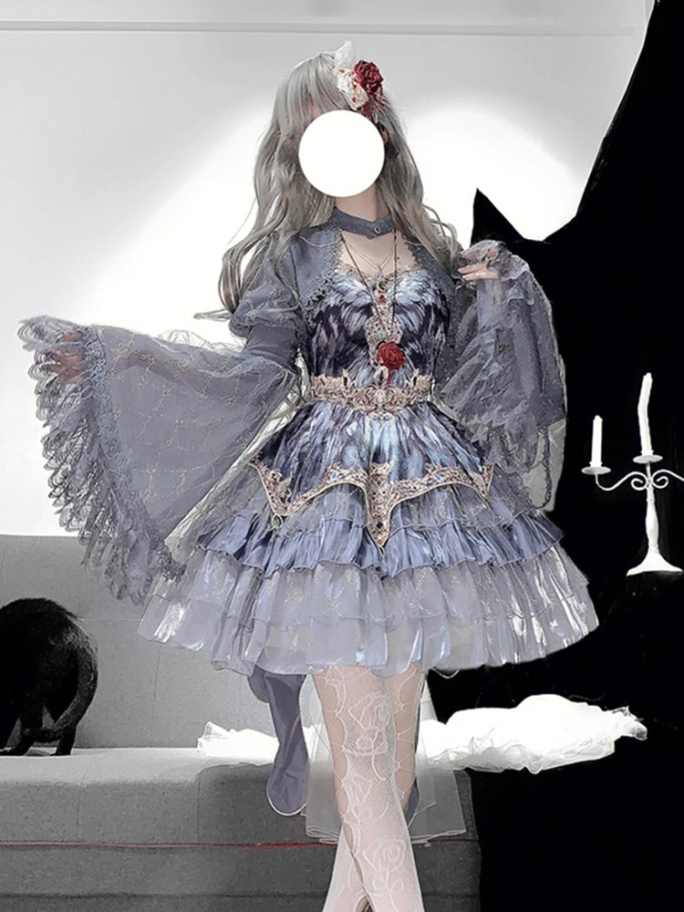 【激安本日限定】ロリータ ワンピースグレーロリータ袖チョッキワンピースjskロリータスーツグレースワンエレガントプリンセスドレス