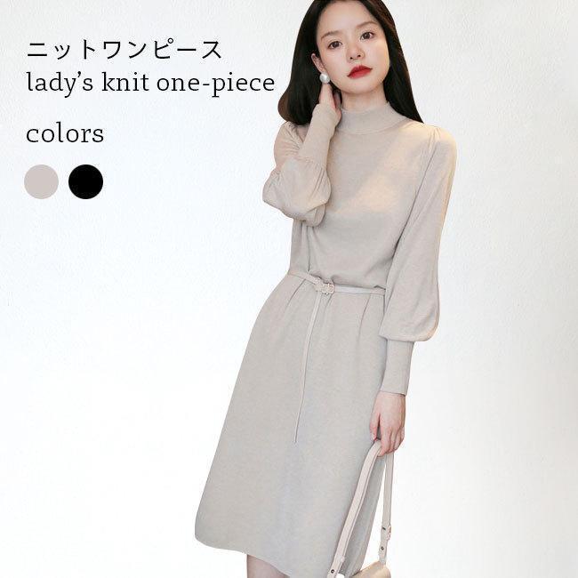 春 夏 ニットワンピース レディース 秋冬 ワンピース ミモレ丈 ハイネック ニット チュニック 長袖ワンピース 通勤 ニットワンピース 着痩せ
