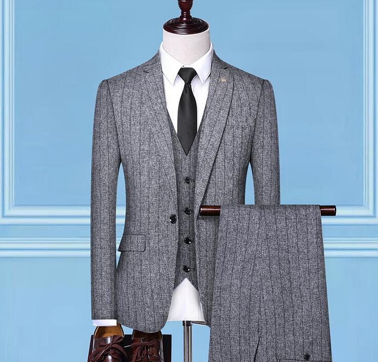 新商品登場メンズスーツ 3ピーススーツ スリムストライプスーツ フォーマル 結婚式 通勤 入学式 成人式秋冬春夏花婿の介添え 紳士用 OL 20代30代40代 大きいサイズ タキシードジャケット+ベ