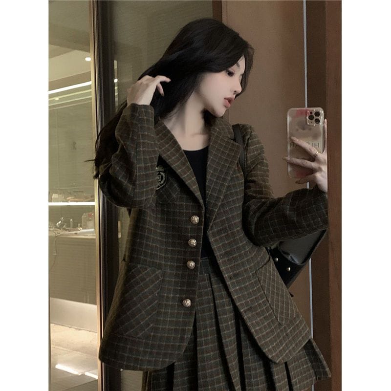 【2点セット】韓国ファッション レディース レトロ 新しいアウター レディース+スカート ファッションスーツ