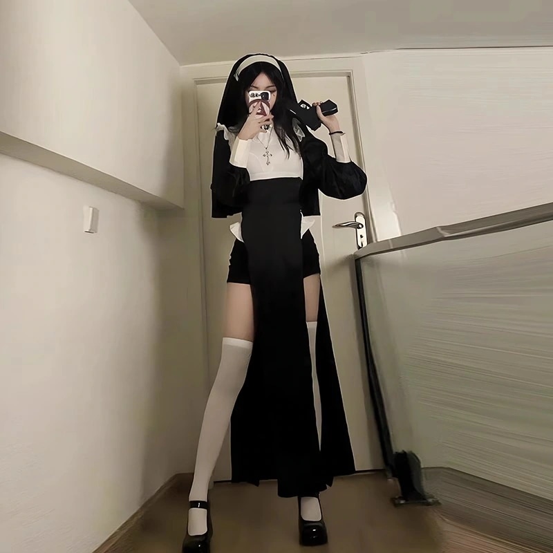 【短納期】超低価 格ロングスカート お姉さん ギャル メイド ワンピース 黒気質 cos 服 修道女 純欲 ハロウィーン