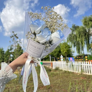 砕氷青薔薇花束完成品模擬石けん花風小清新満天星乾花永生真花480