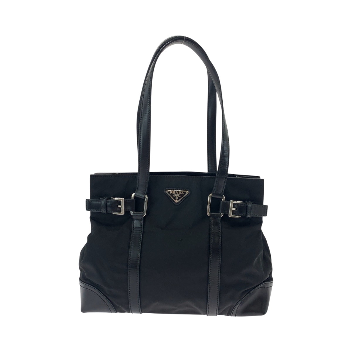 美品 テスート 三角ロゴプレート ブラック 黒 シルバー金具 ナイロン BR3118 トートバッグ. レディース 504106