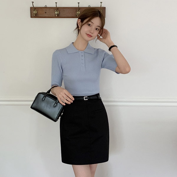 （ベルト付き／すっきりシルエット／通勤＆お呼ばれスタイル） カジュ ベルト付き コットンHラインミニスカート sk7426