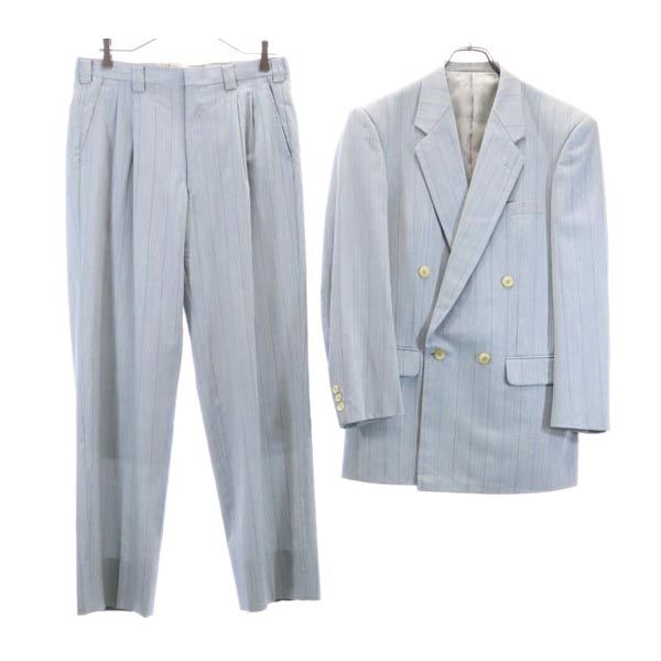 ウール ストライプ柄 スーツ 上下セットアップ 青系 ジャケット パンツ メンズ