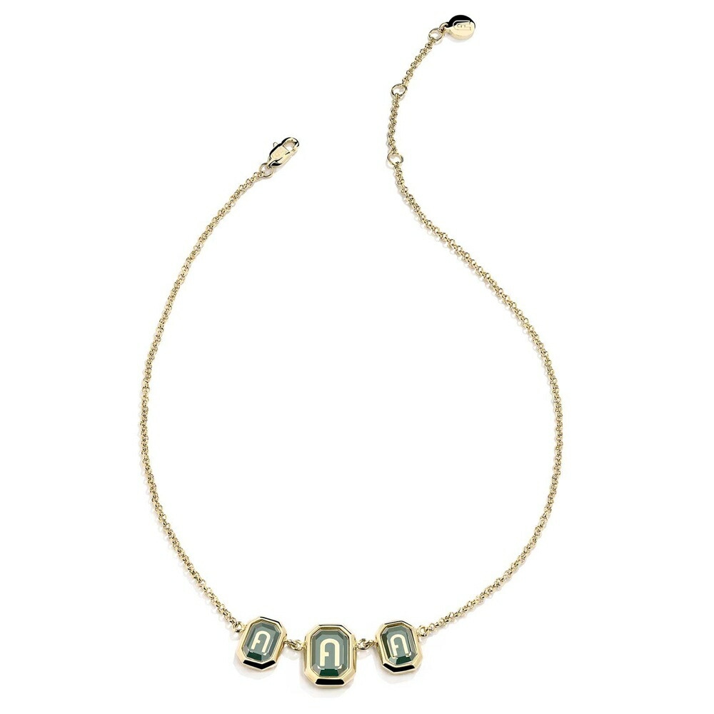 フルラ ネックレス レディース ファッション オクタゴナル イエローゴールド グリーン ステンレス アクセサリー チェーンネックレス おしゃれ かわいい 大人 女性 デート パーティ 結婚式 記念日