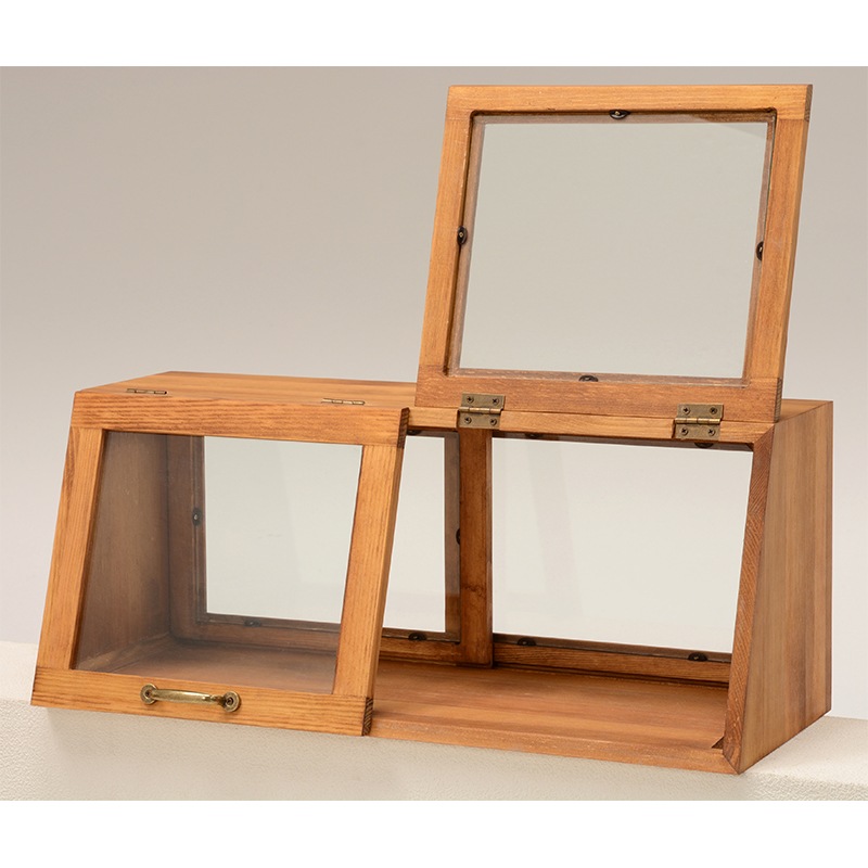 ブレットケース カウンター上 幅60 ナチュラル 両面仕様 ガラスケース 食品保管 調味料ラック キッチン収納 パンケース スパイス収納 食器棚 フラップ扉