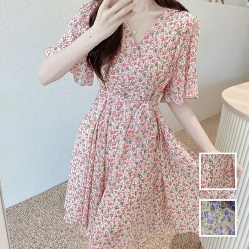 ワンピース カジュアル ショート ミニ丈ワンピ 韓国 ファッション レディース 春 夏 カジュアル コーデ シンプル 定番 セレカジ 20代 30代 40代 2025 シアー シフォン 小花 ハ