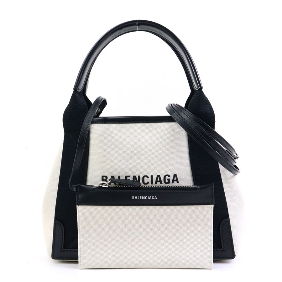 バレンシアガ BALENCIAGA ハンドバッグ ネイビー カバスXS キャンバス/レザー ブラック×アイボリー レディース 390346 h31092i