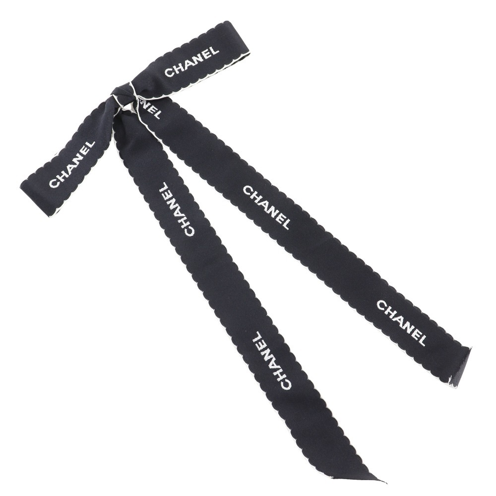 リボン ロゴ ヴィンテージ ブローチ サテン 黒 白 約15g レディース 中古品