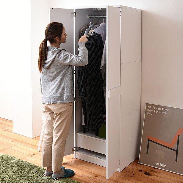 クローゼット 収納棚 扉 ドア 目隠し 棚 収納 ハンガーラック ロッカー たんす チェスト 衣装ケース 衣類 コート タンス 引き出し 吊り下げ ホワイト 白 北欧