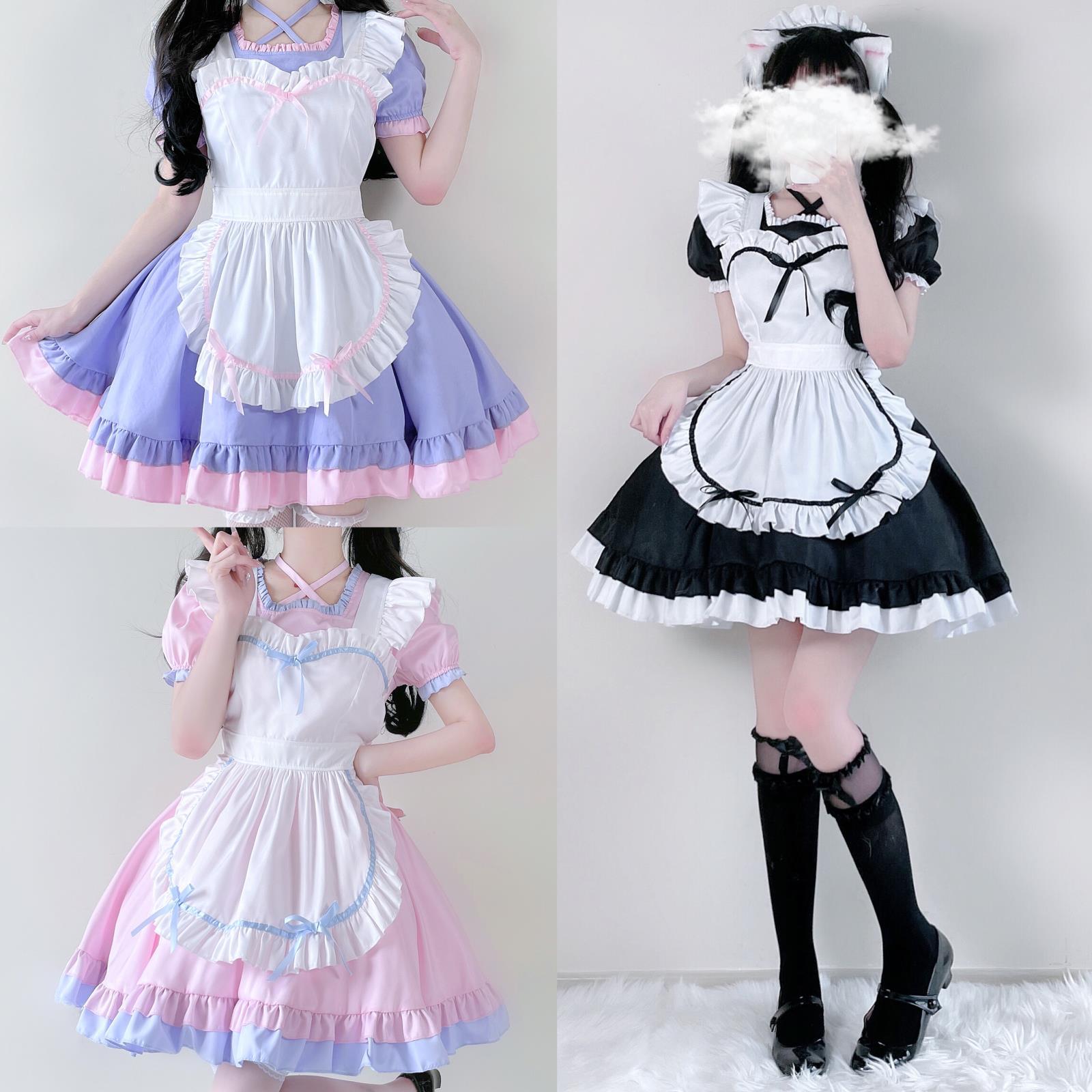 日本の白黒コスカフェメイド衣装コスプレアニメパフォーマンス服ロリータロリータドレス