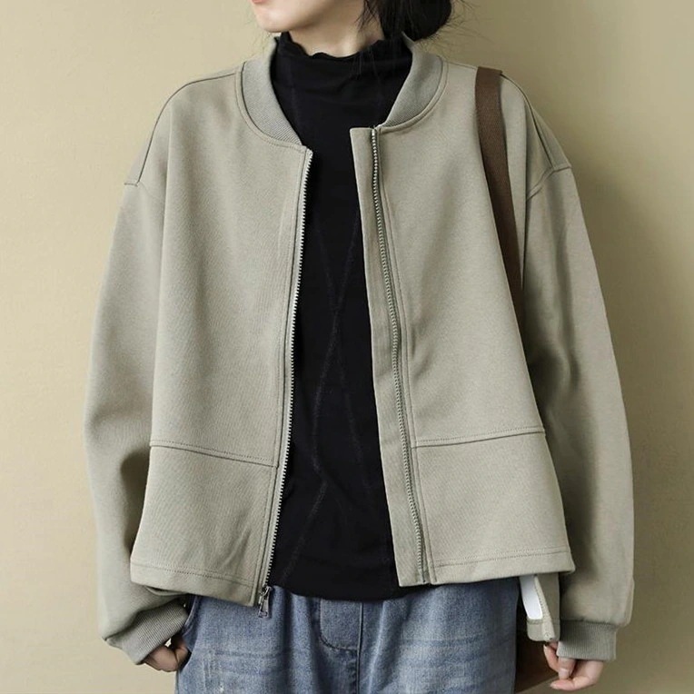 ブルゾン長袖ライトアウターレディースジャケット無地スウェットアウターショート丈春秋大きいサイズ20304050
