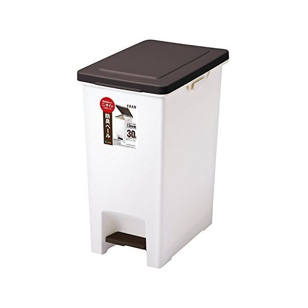 薄型 ペダルペール/フタ付きゴミ箱 [30L] ブラウン 防臭剤配合 袋止め付き 日本製 『エバン』