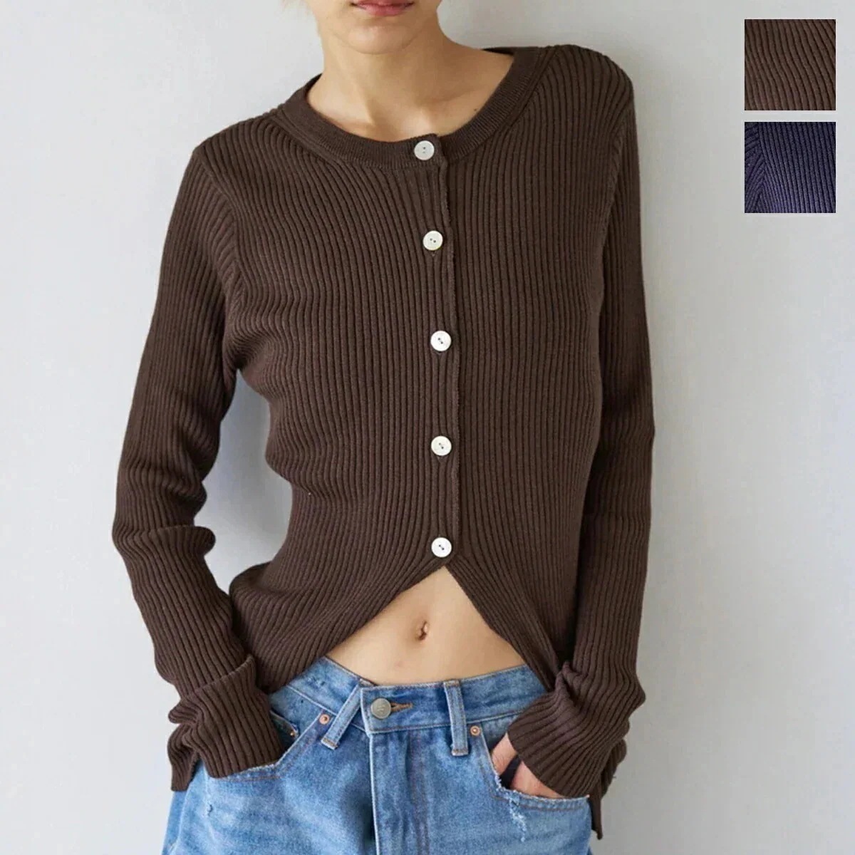 YENN イエン カーディガン COTTON RIB CARDIGAN Y251-91013 レディース コットン リブニット クルーネック Iライン カラー2 【mega】