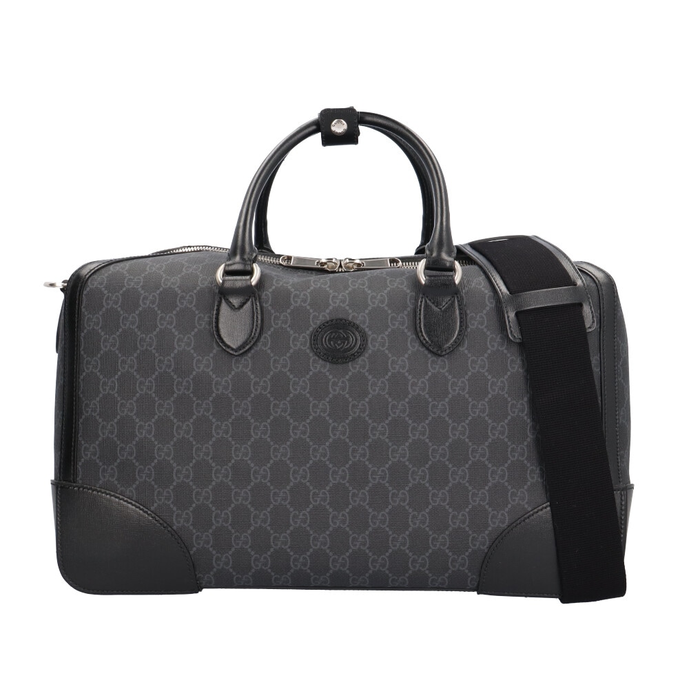 グッチ インターロッキングGダッフルバッグ ボストンバッグ GGスプリームキャンバス 696014 ブラック GUCCI 中古 美品