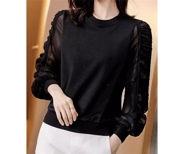 レディース トップス カットソー プルオーバー Tシャツ ミドル丈 長袖 パフスリーブ ラウンドネック フェミニン レース 透け感 大人可愛い きれいめ シンプル カジュアル 上品 おしゃれ 5,442円