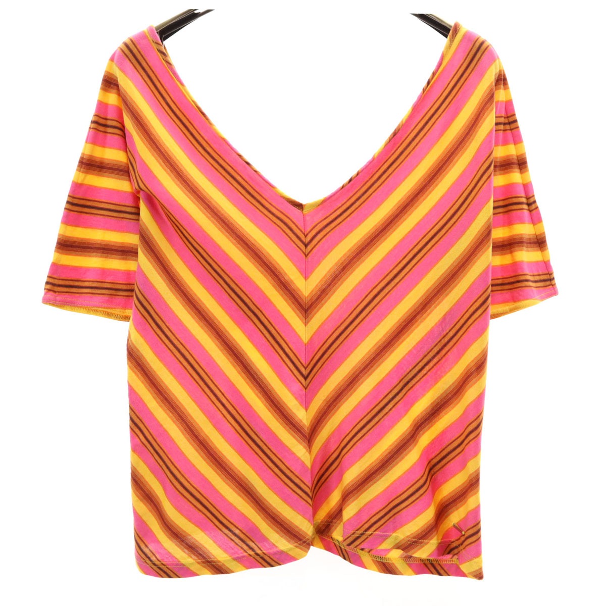 イタリア製 総柄 半袖 Vネック カットソー L ピンク レディース 古着