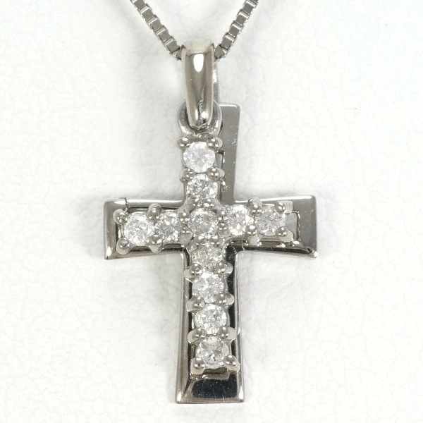 K14 14金 WG ホワイトゴールド ネックレス ダイヤ 0.12 約40cm ジュエリー 中古