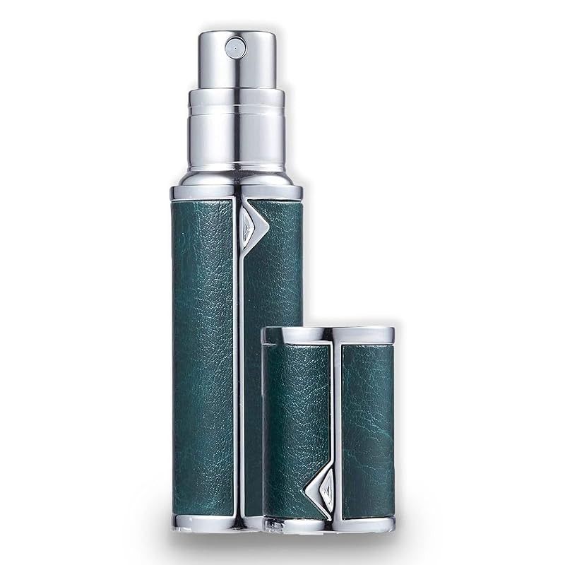 AlxMuNao アトマイザー 香水 レザースプレー 噴霧器 携帯用 詰め替え容器 香水用 機内持ち込み可能 プシュ式 (5ml濃い緑色)