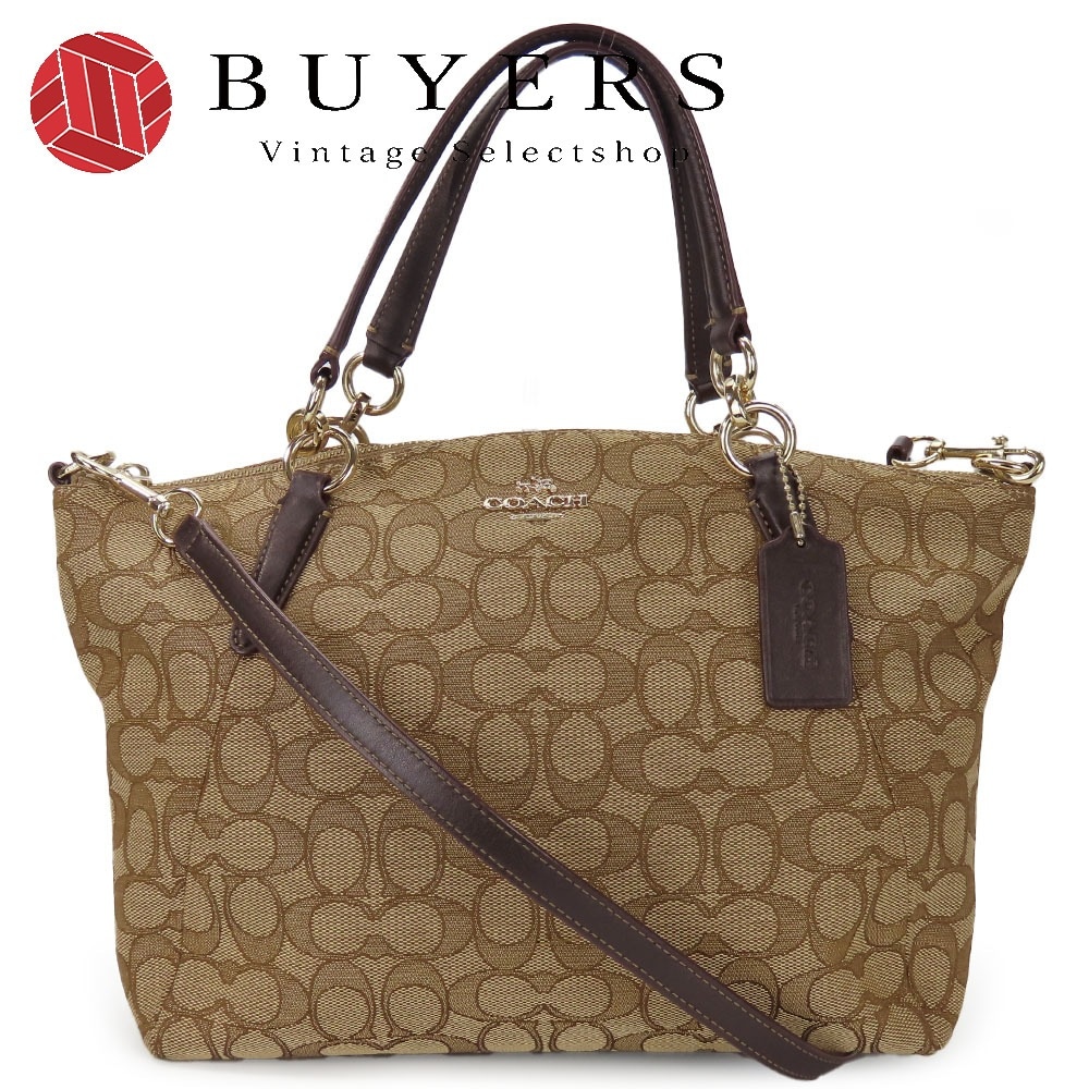 中古 ハンドバッグ F36625 シグネチャー キャンバス レザー ベージュ ブラウン ゴールド金具 2WAY ショルダー 普段使い レディース 女性